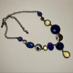 Chico's Necklace Gun Metal Tone with Multi Colored Cabochons